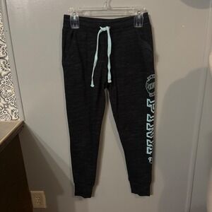 PINK Victoria's Secret Joggers Sweatpants Dark Grey Heather Blue Graphic (Small)